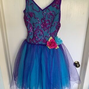 Halloween Purple and Blue Sequin Dress with Floral Accents